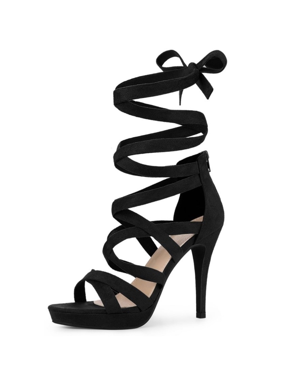 Perphy Women's Open Toe Strappy Lace Up Platform Stiletto Heels Sandals Black 10